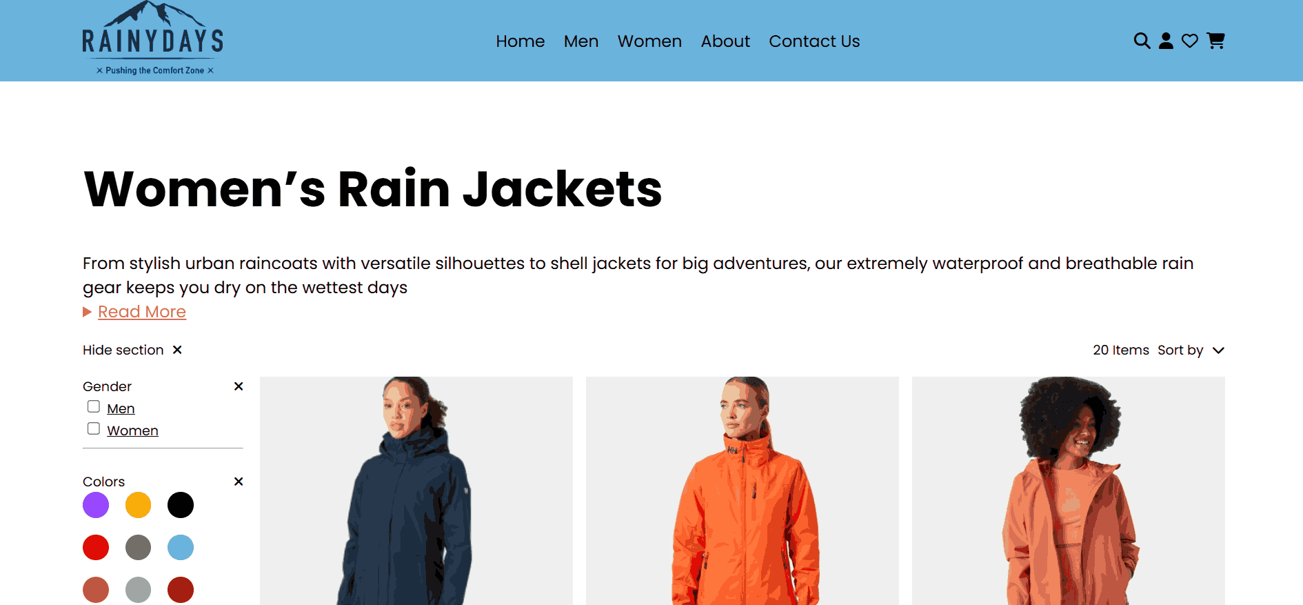 Screenshot of e-commerce website